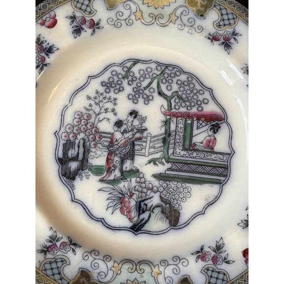 P. Regout & Co. Canton Porcelain 8.5" Plate Polychrome Chinese Tea House c.1860 - Picture 5 of 8